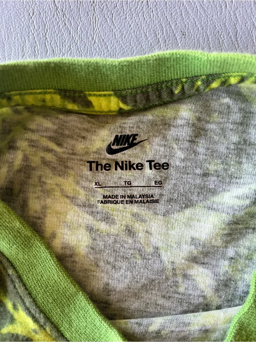 Nike Olive Green & Neon Yellow Botanical Tee with Red Swoosh
